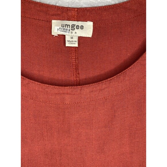 Umgee Linen Blend Top Size M Rust Burnt Orange Short Sleeve Raw Frayed Hem Boho - Picture 7 of 8
